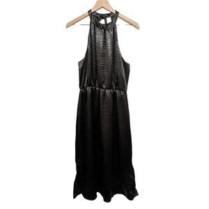 Superfoxx Dress Womens M Black Sleeveless Halter Midi Keyhole Satin Cocktail